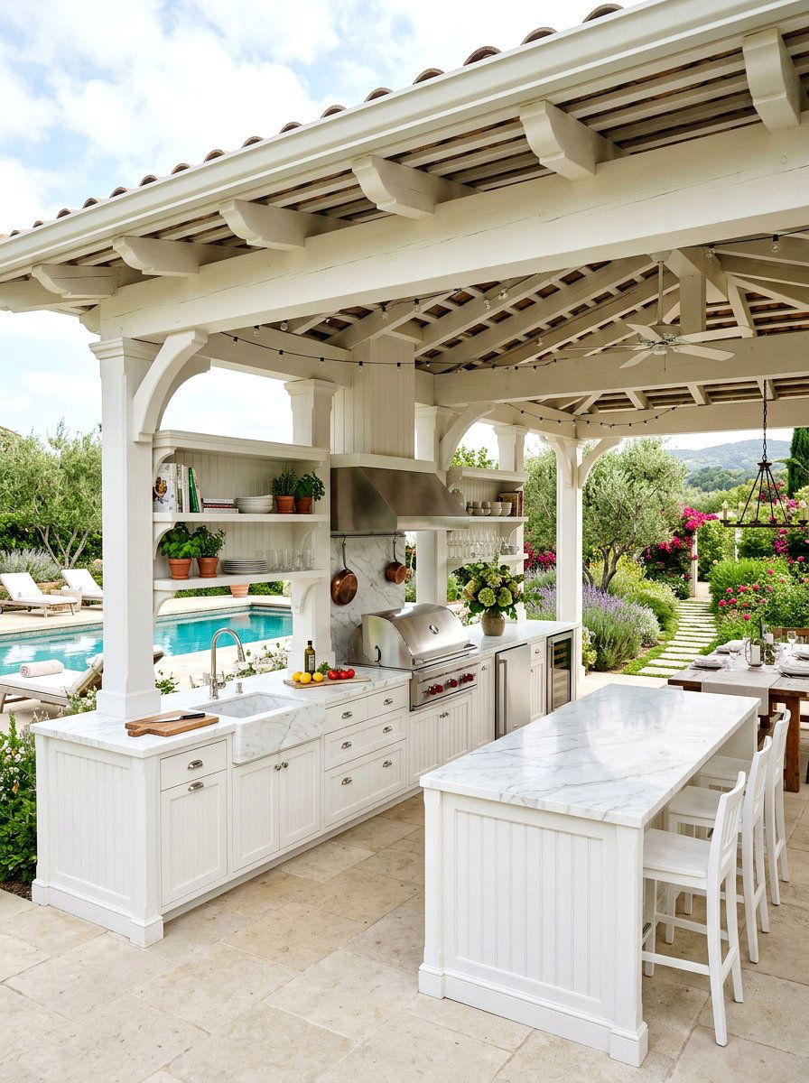 White Marble Pavilion Kitchen - 30 outdoor pavilion kitchen ideas