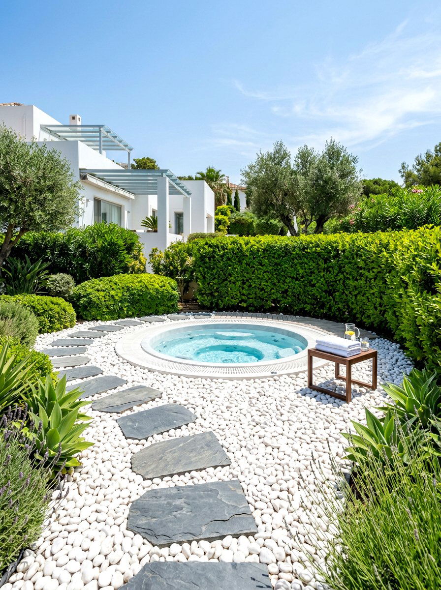 White Marble Pebble Spa - 30 spa patio retreat ideas