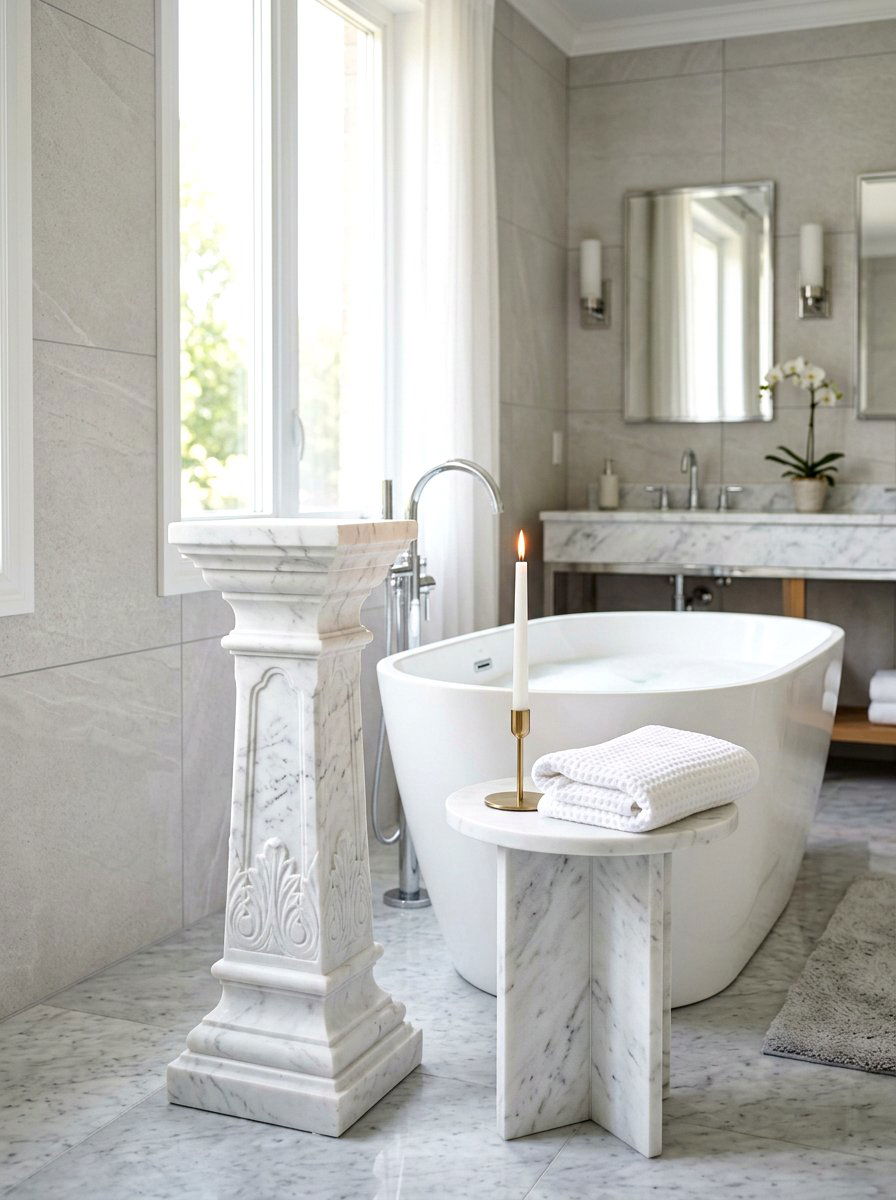 White Marble Pedestal Spa - 30 stone pedestal decor ideas