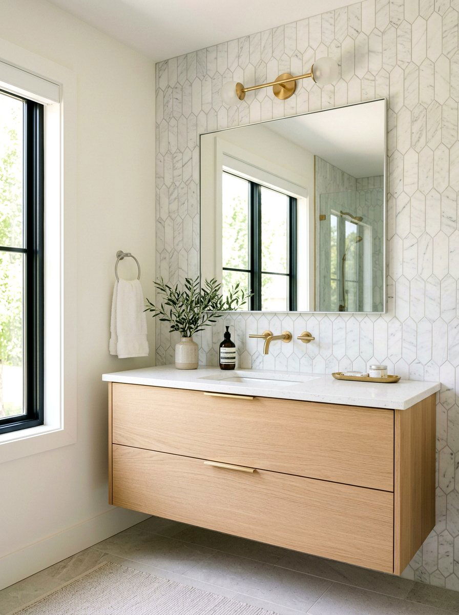 White Marble Picket Tile Backsplash - 30 marble mosaic bathroom ideas