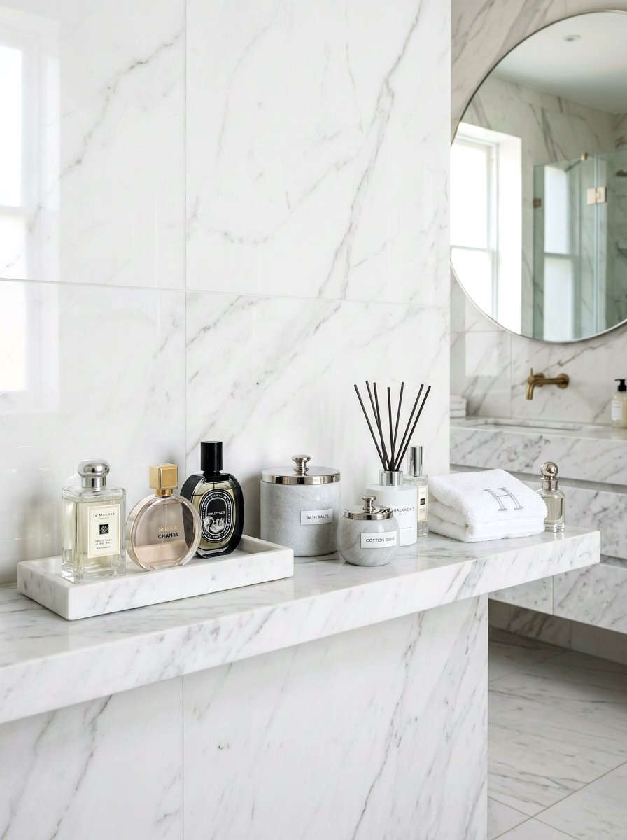 White Marble Shelf - 30 seasonal shelf decor ideas