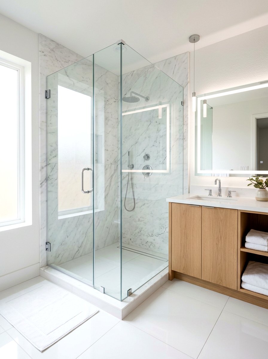 White Marble Shower - 30 stone slab shower ideas