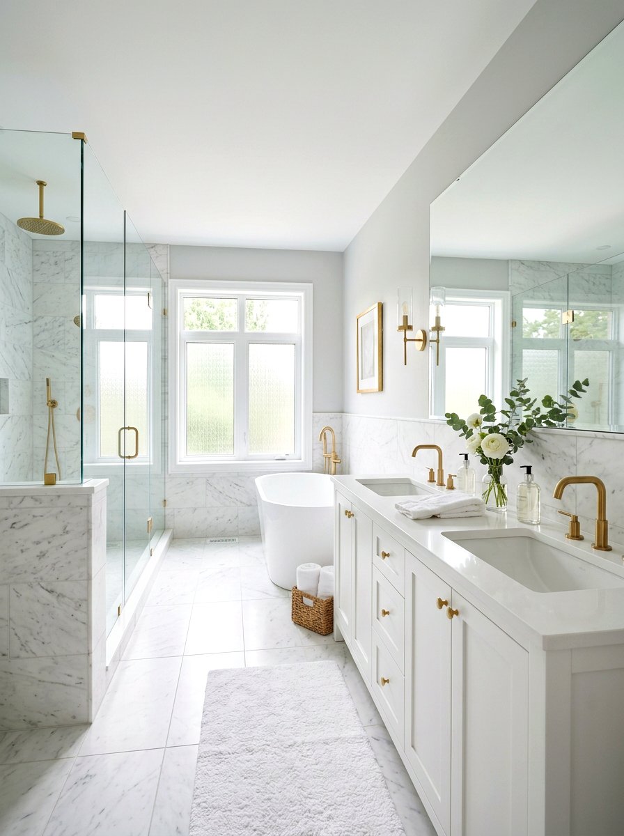 White Marble Tile Bathroom - 30 half tiled bathroom ideas