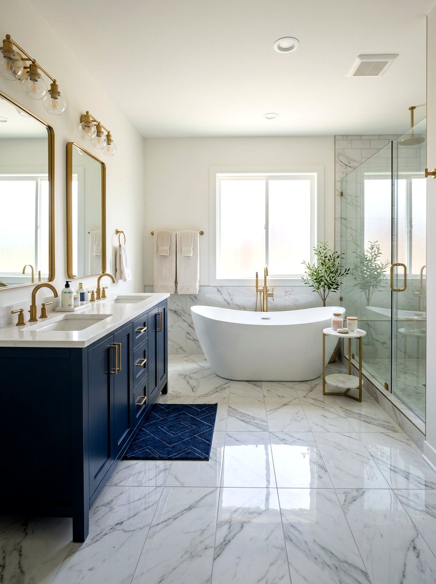 White Marble Vinyl Tile - 30 peel and stick floor ideas