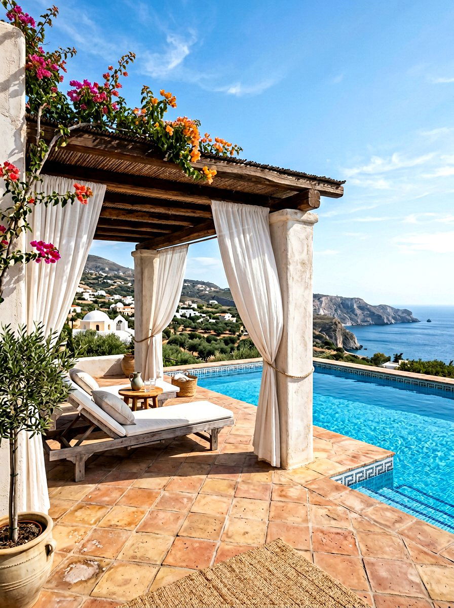 White Mediterranean Poolside Shelter - 30 poolside gazebo ideas