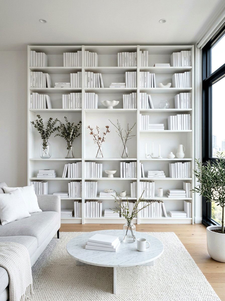 White Minimalist Bookshelf - 30 real bookshelf decor ideas