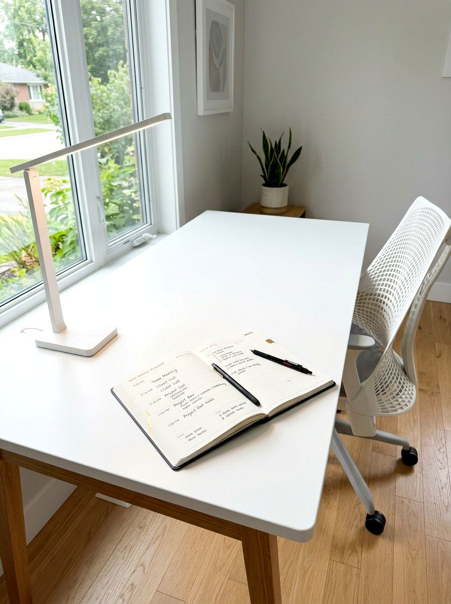 White Minimalist Desk - 30 paper planner desk ideas