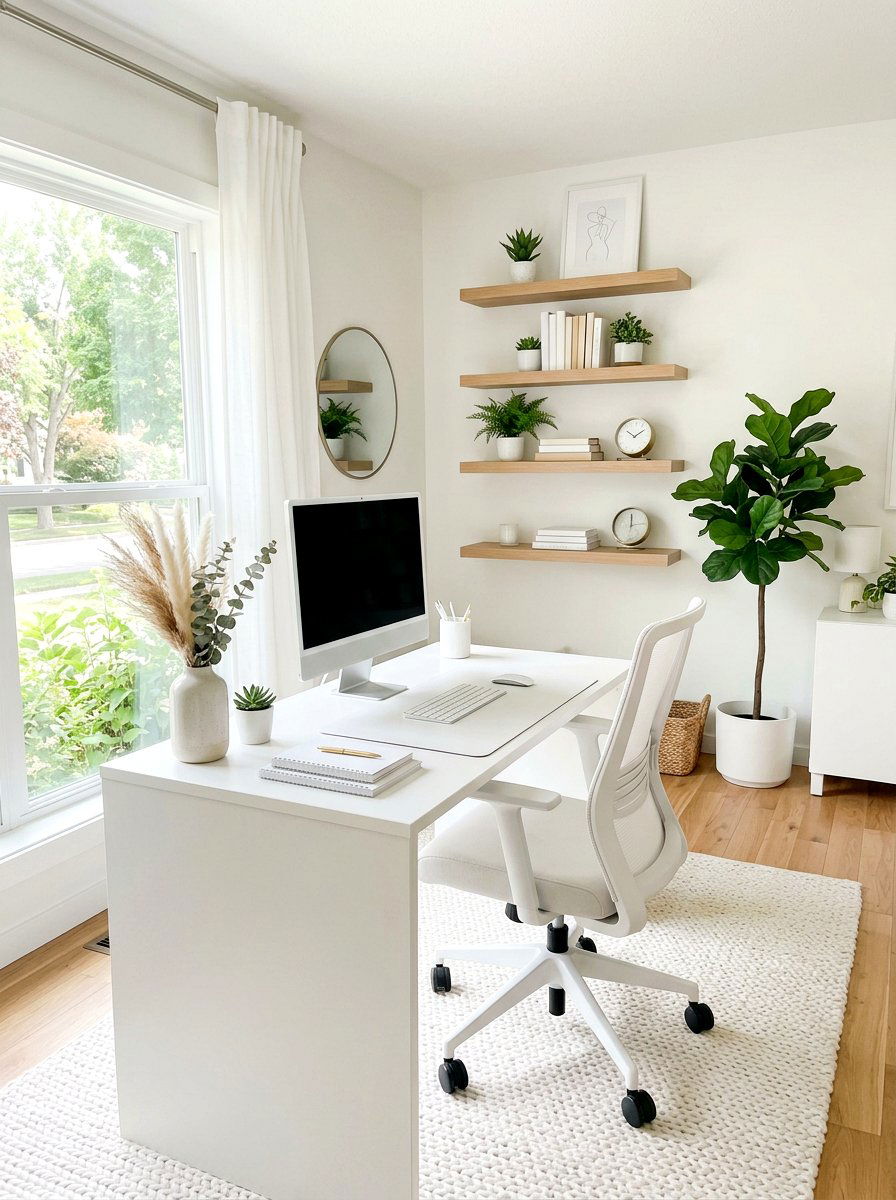 White Minimalist Office - 30 feminine office ideas