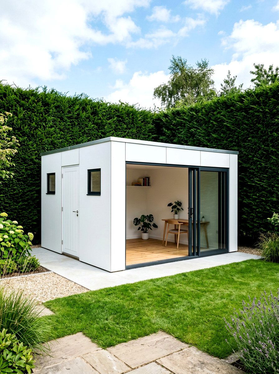 White Modern Shed - 30 backyard studio shed ideas