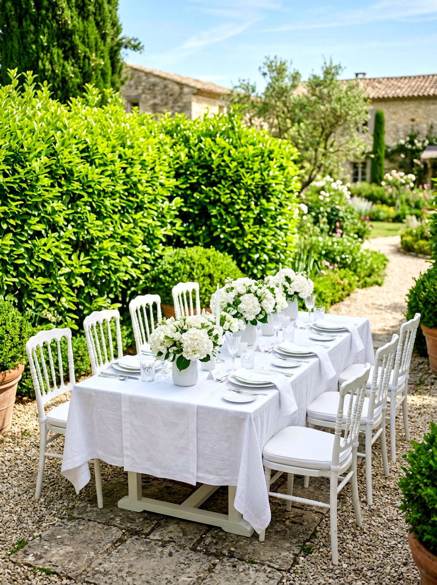 White Monochromatic Garden Table - 30 garden party table ideas