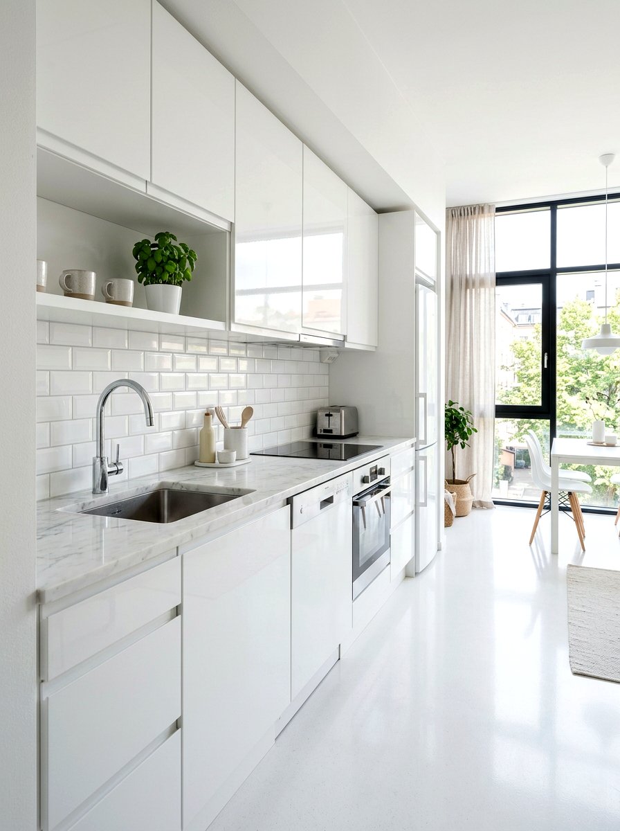 White Monochromatic Kitchenette - 30 studio kitchenette ideas