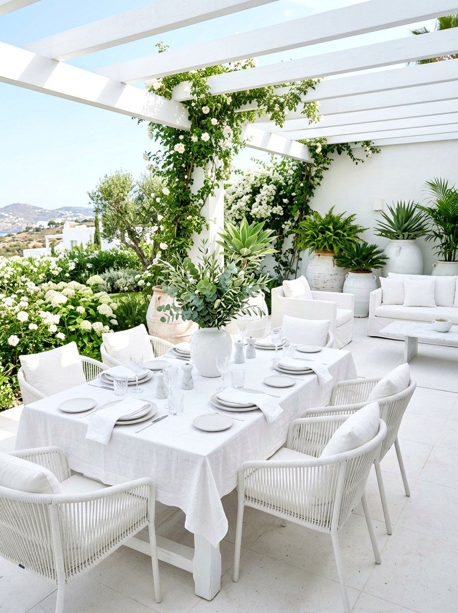 White Monochromatic Space - 30 summer dinner party patio ideas