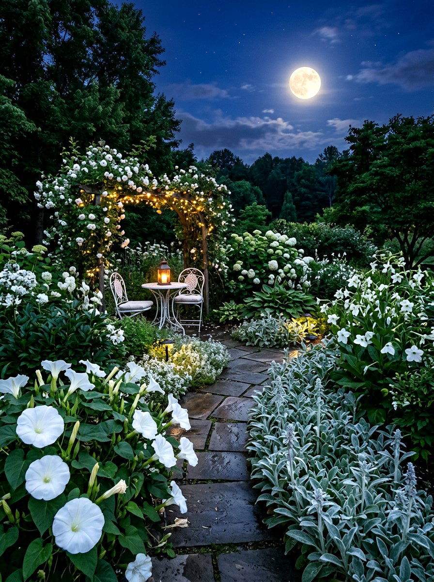 White Moon Garden - 30 white flower garden ideas