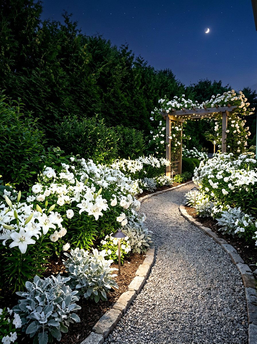 White Moon Garden - 30 side yard flower bed ideas