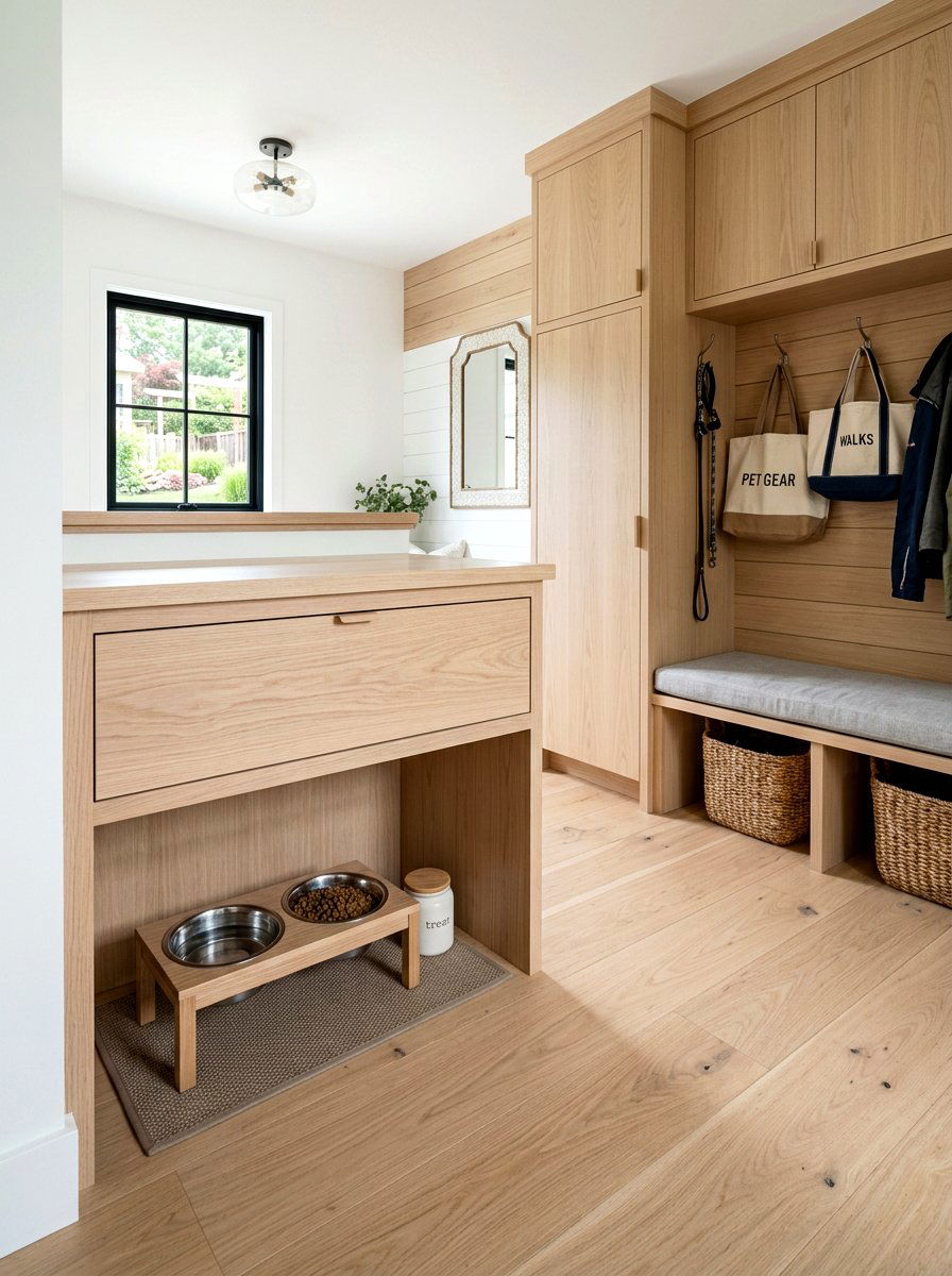 White Oak Pet Feeding Cabinet - 30 pet feeding drawer ideas aesthetic