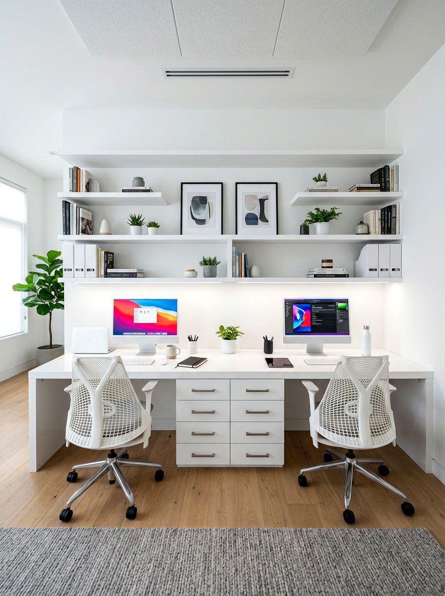 White Office Built In For Two People - 30 white office built in ideas