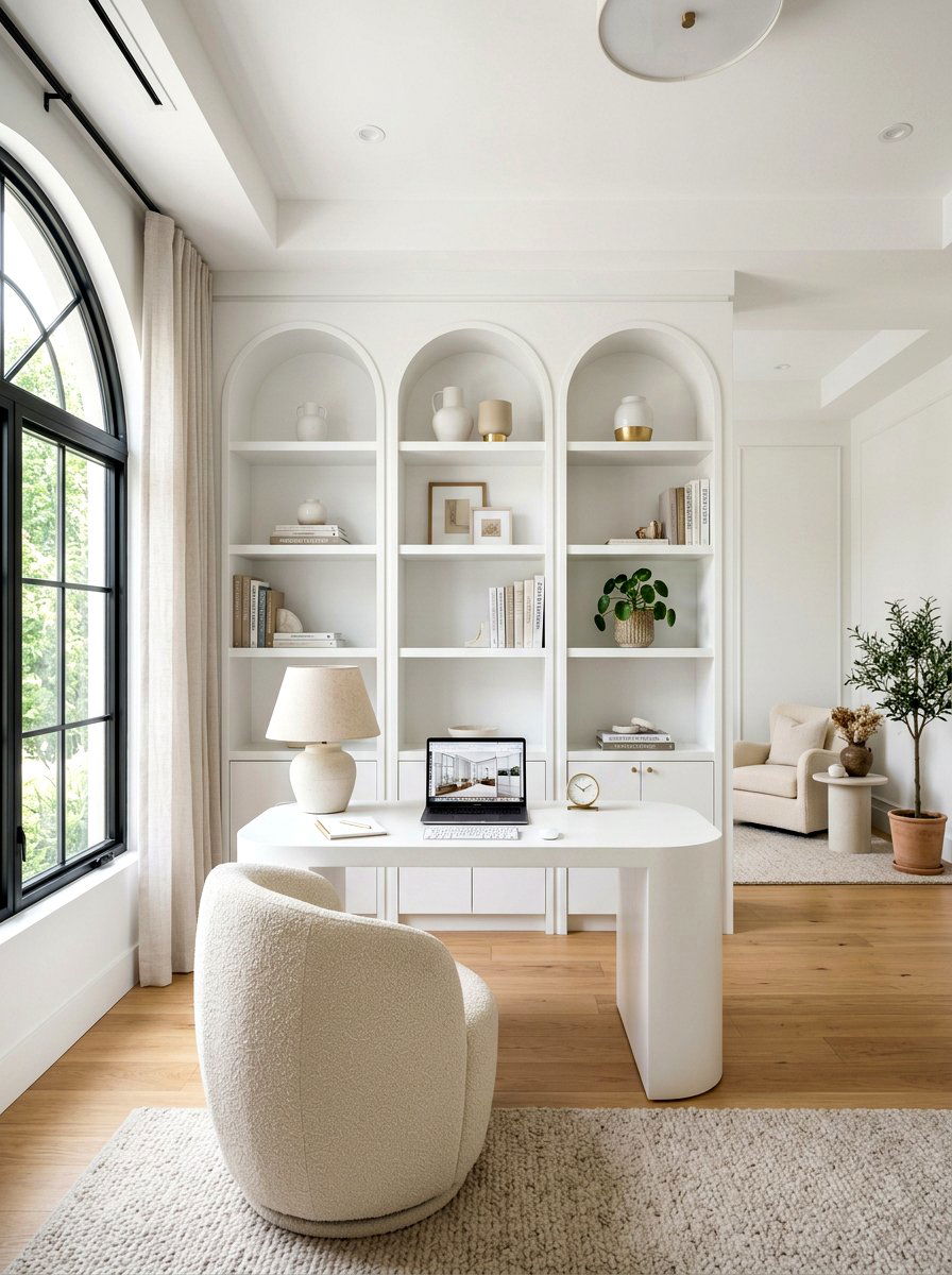 White Office Built In With Arch Details - 30 white office built in ideas