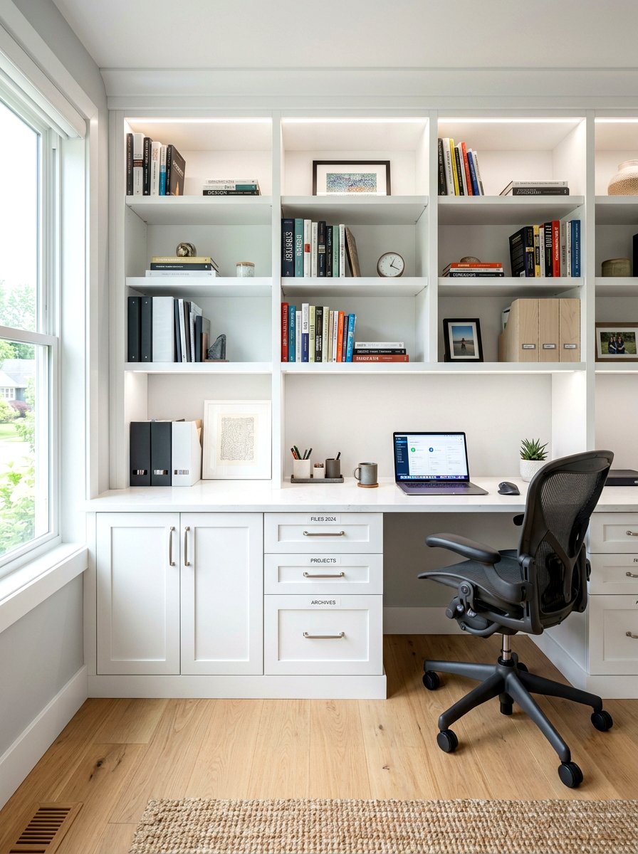 White Office Built In With File Drawers - 30 white office built in ideas