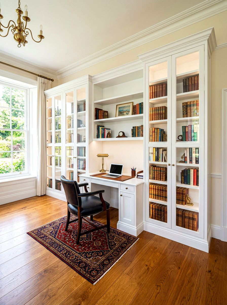 White Office Built In With Glass Doors - 30 white office built in ideas