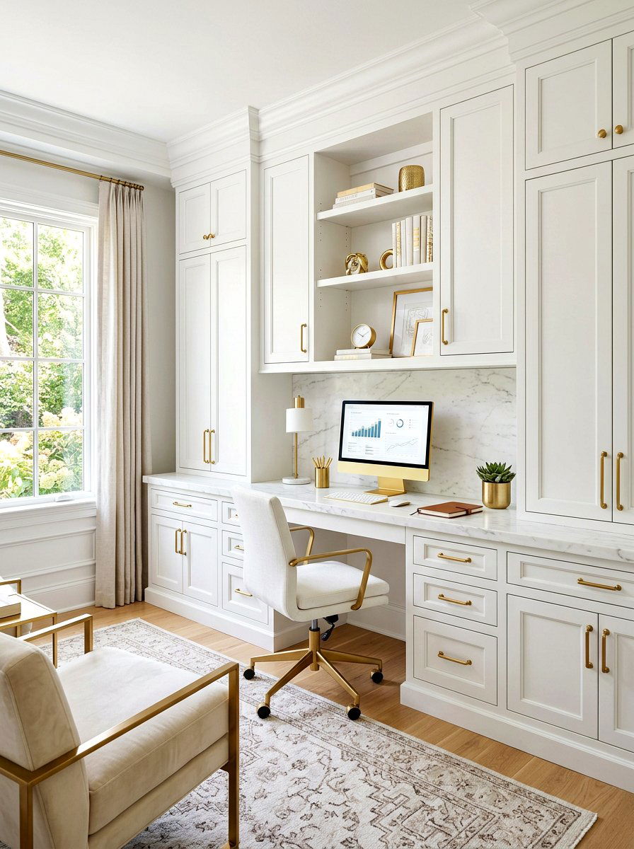 White Office Built In With Gold Hardware - 30 white office built in ideas