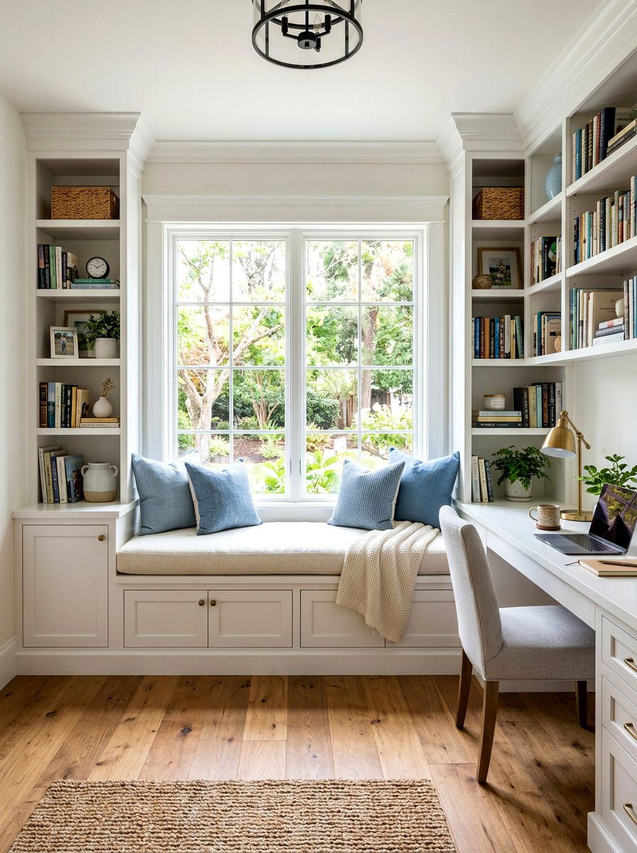 White Office Built In With Window Seat - 30 white office built in ideas