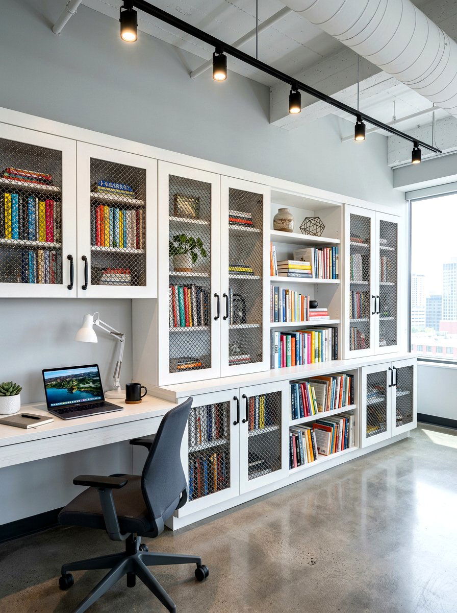 White Office Cabinets With Mesh Inserts - 30 white office built in ideas