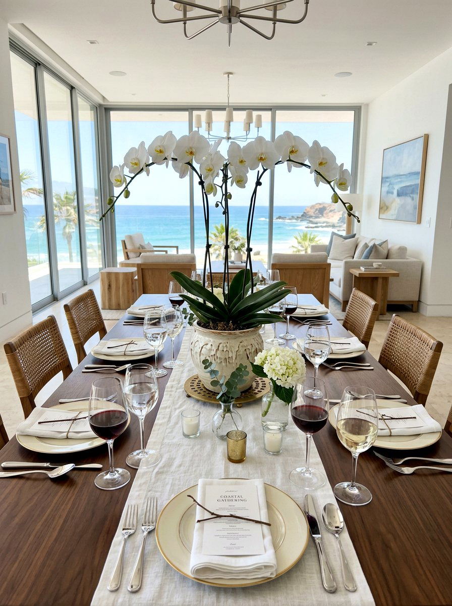 White Orchid Arrangement - 30 coastal table decor ideas