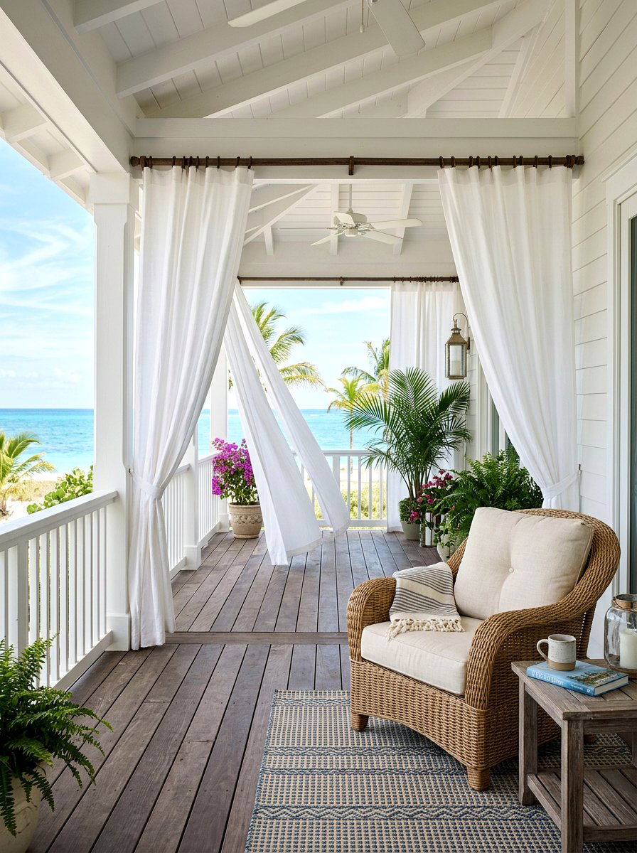 White Outdoor Curtain - 30 front porch spring refresh ideas