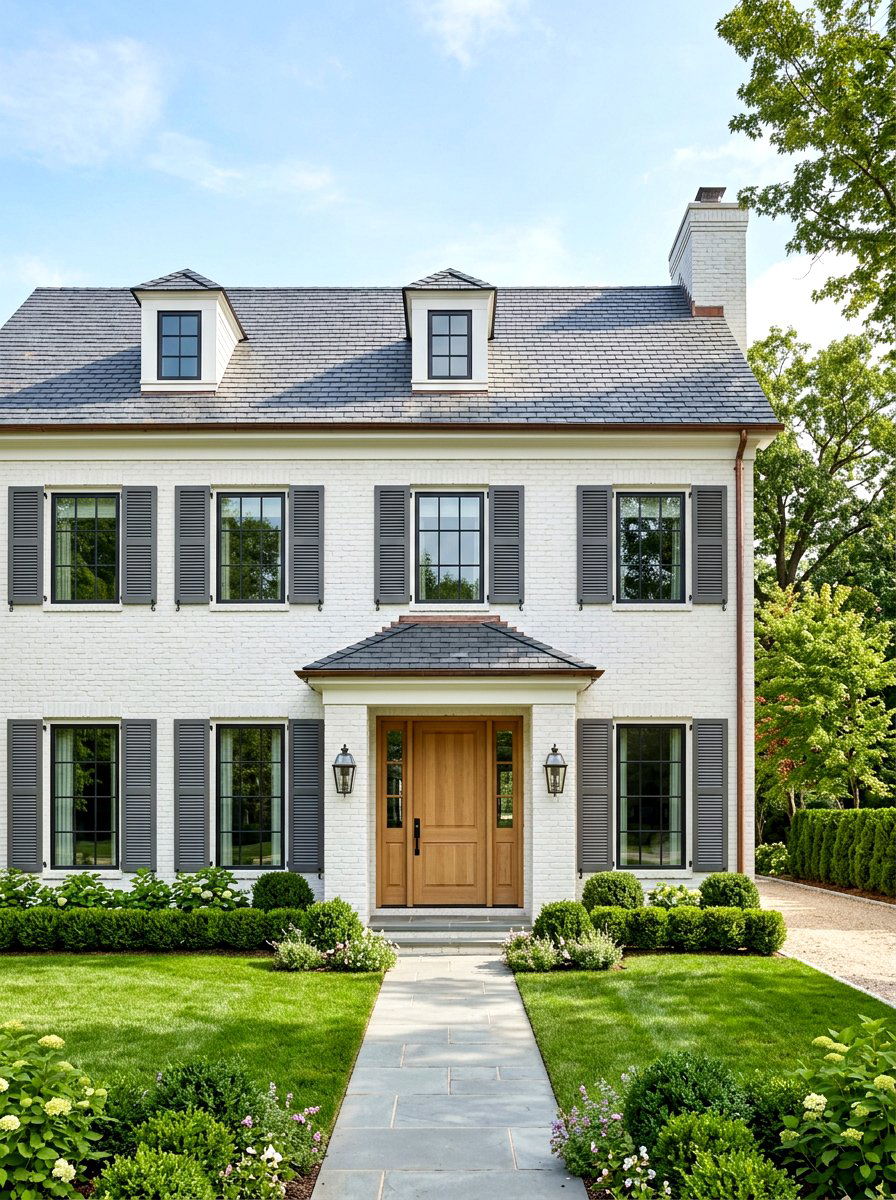 White Painted Brick House - 30 front facade makeover ideas aesthetic
