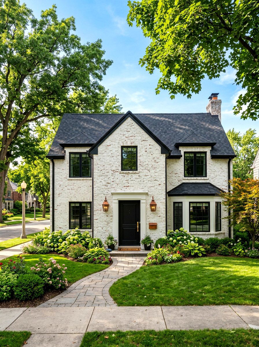 White Painted Brick House - 30 soft white exterior ideas