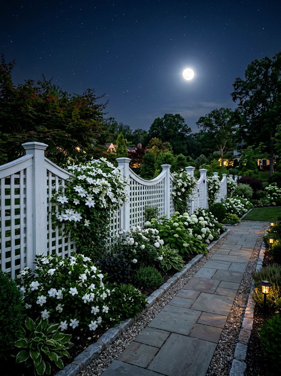 White Painted Fence Moonlight Garden - 30 moonlight garden ideas