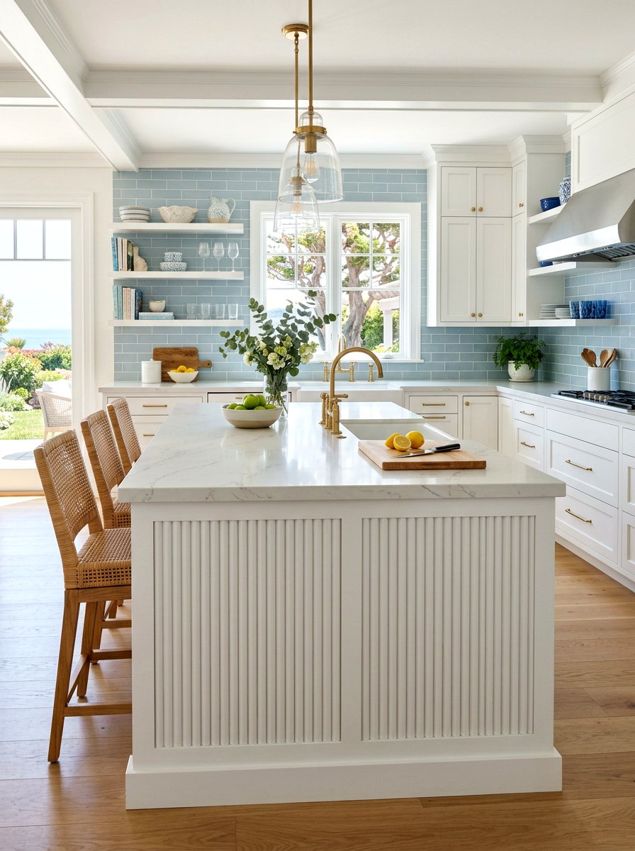 White Painted Fluted Kitchen Island - 30 reeded wood kitchen island ideas