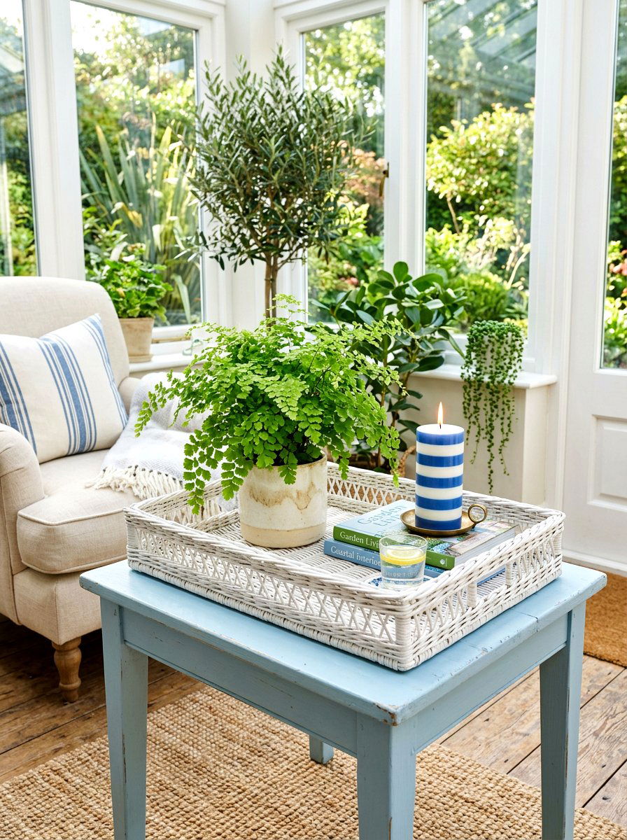 White Painted Wicker Tray - 30 woven tray decor ideas