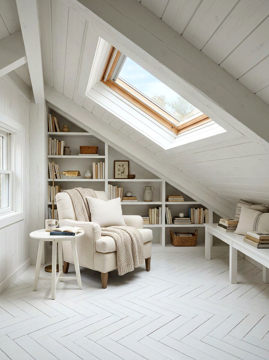 White Painted Wood Herringbone Attic - 30 herringbone floor ideas