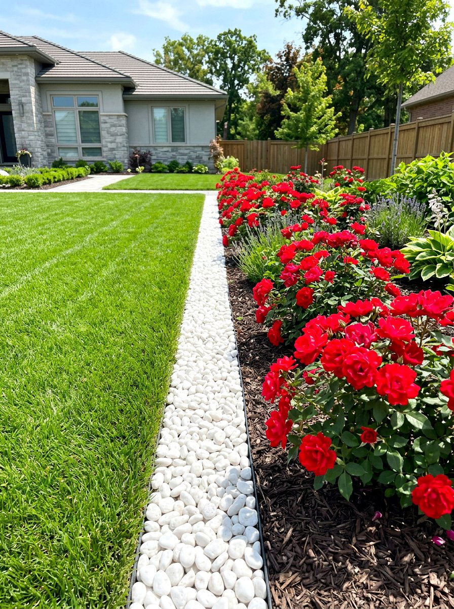 White Pebble Border - 30 pebble garden ideas