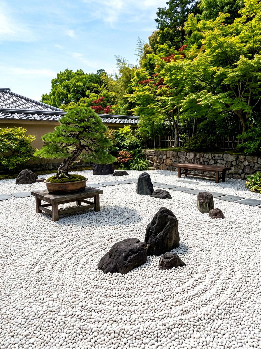White Pebble Garden - 30 meditation backyard corner ideas