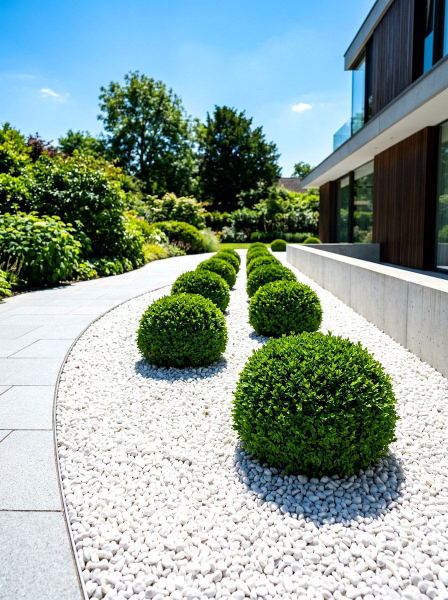 White Pebble Garden - 30 boxwood garden ideas