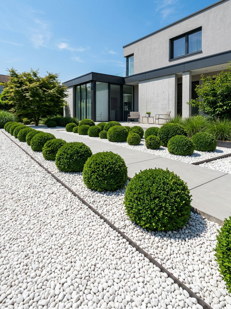 White Pebble Ground Cover - 30 rock flower bed ideas