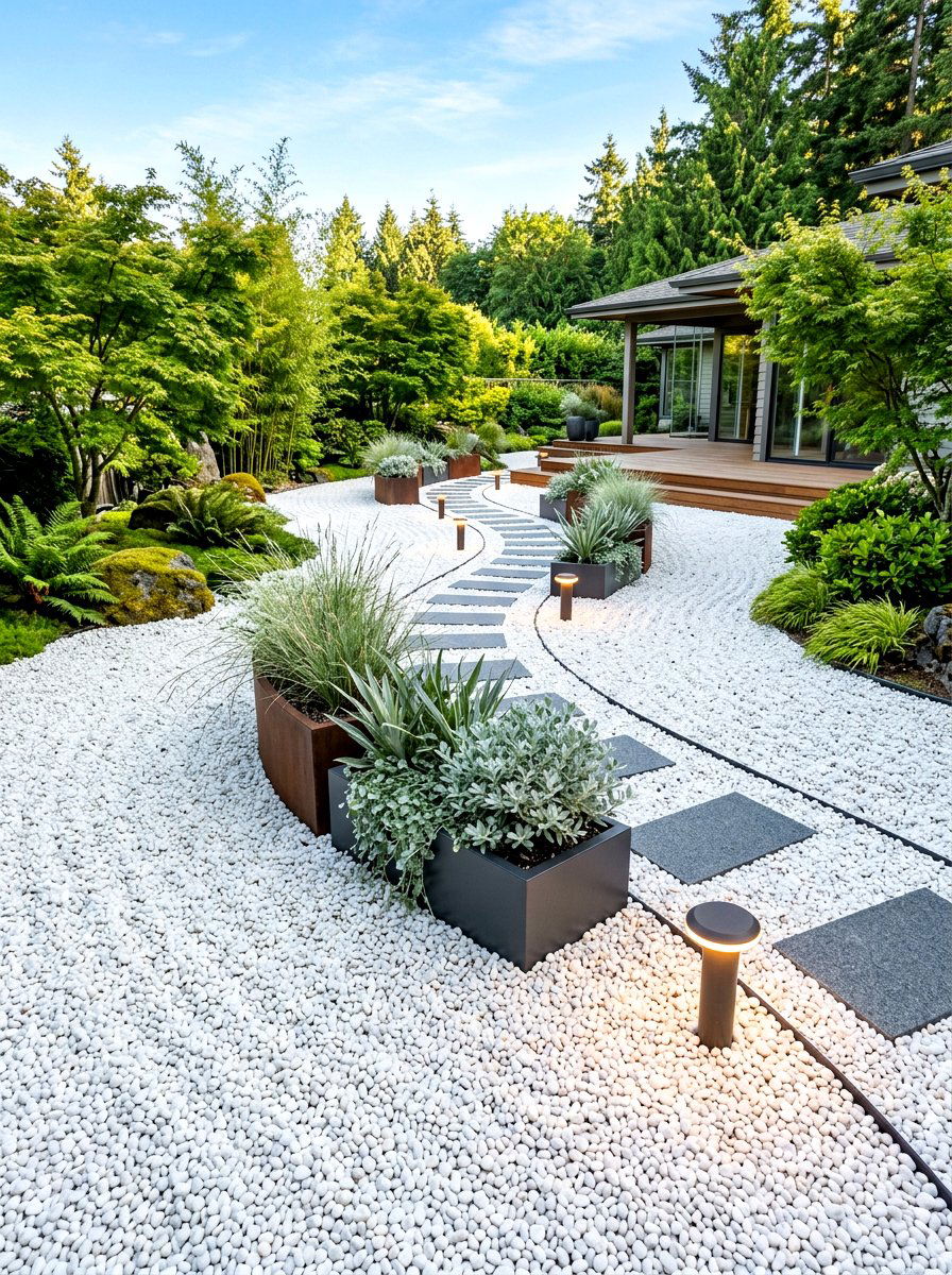White Pebble Ground - 30 moonlight patio garden ideas