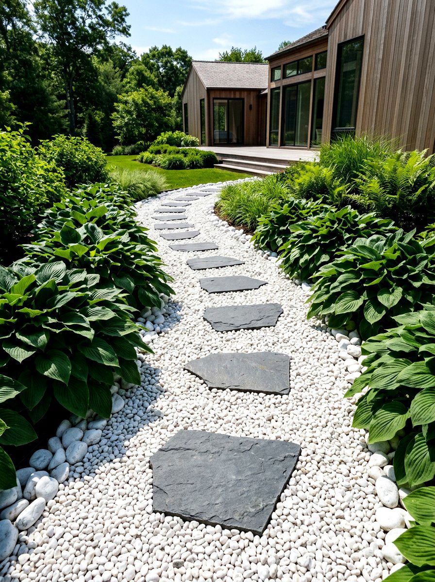 White Pebble Groundcover - 30 shaded side yard ideas