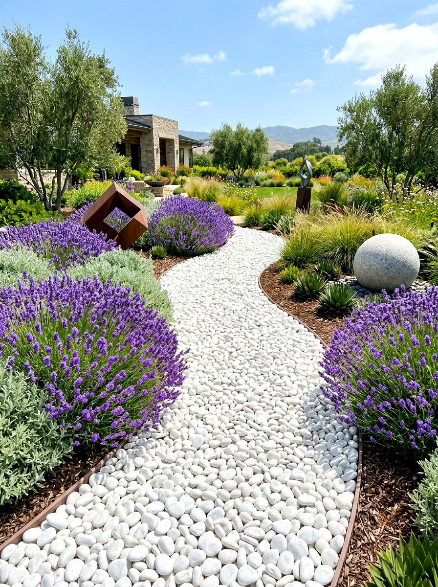 White Pebble Lavender Walkway - 30 lavender walkway ideas
