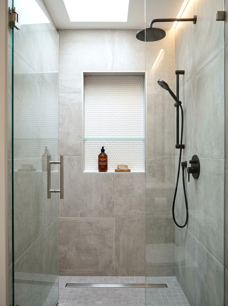 White Penny Tile Niche - 30 bathroom accent tile ideas