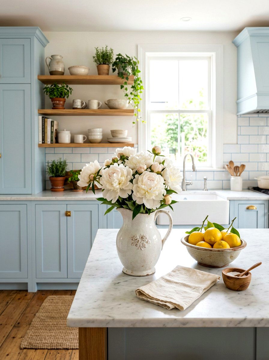 White Peonies In Ceramic Pitcher - 30 spring flower arrangement ideas