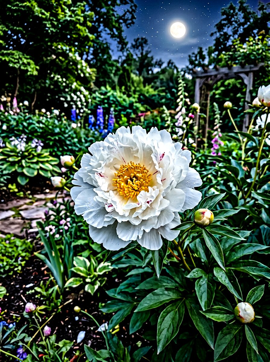 White Peony Bloom - 30 moon garden backyard ideas