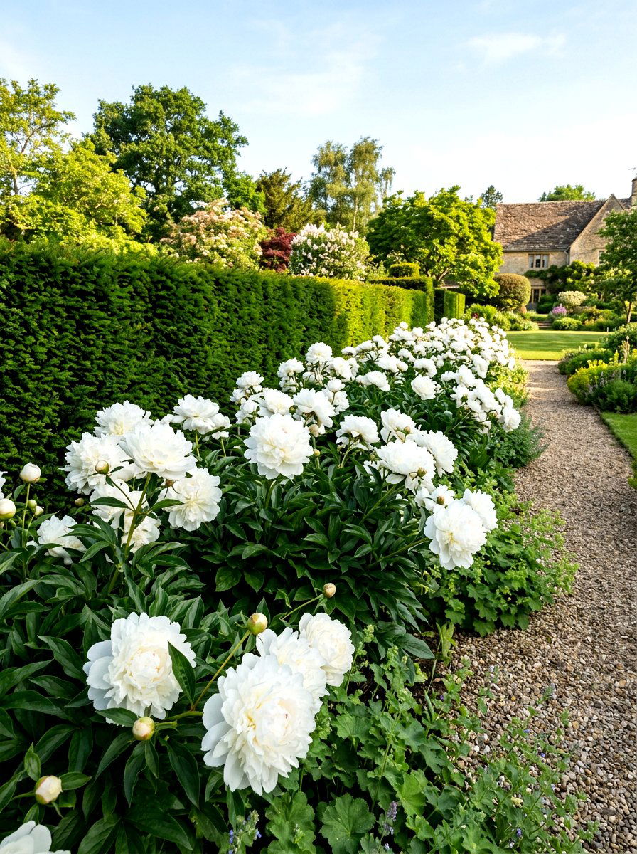 White Peony Border - 30 peony border ideas