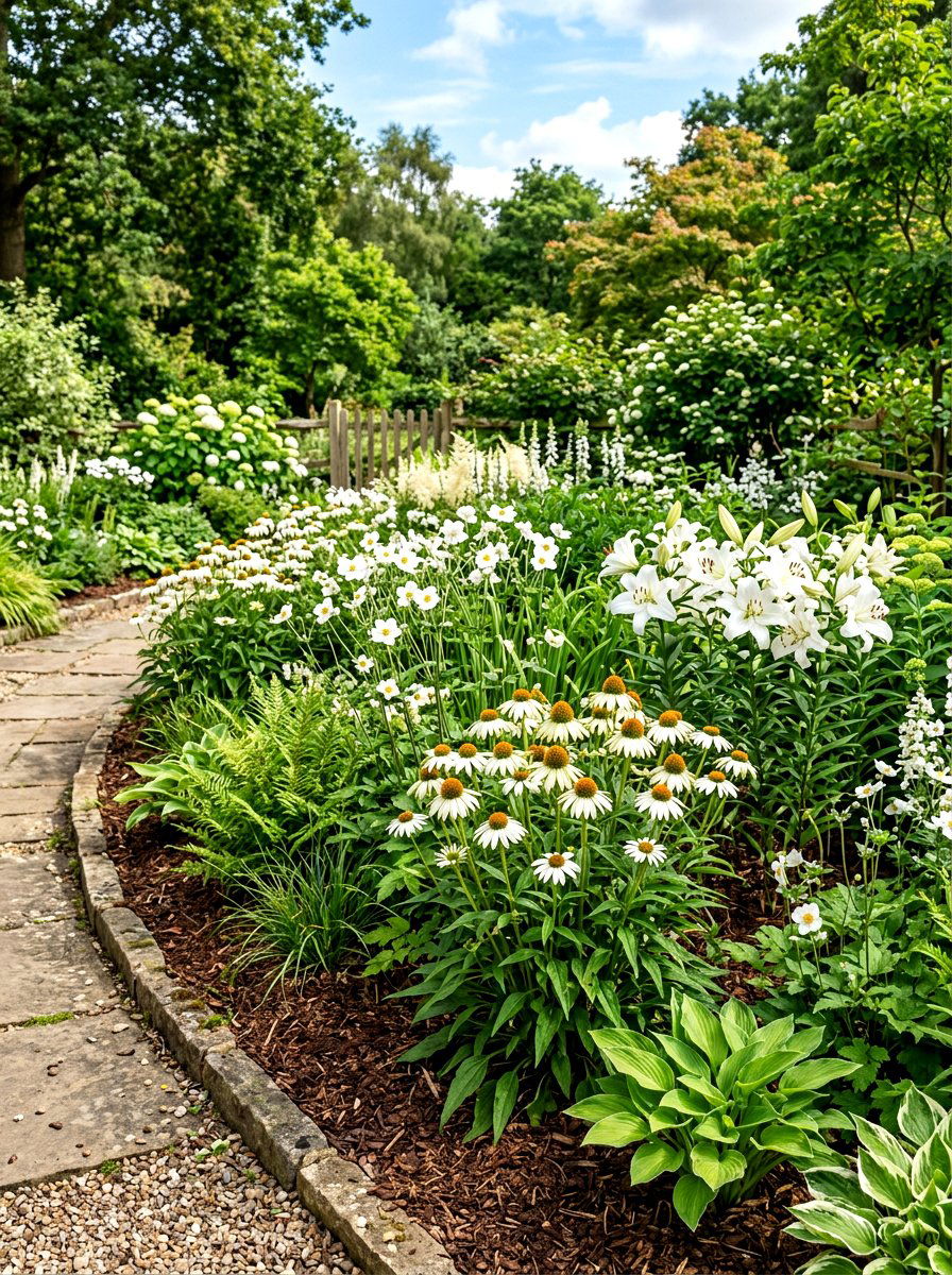 White Perennial Bed - 30 white bloom garden ideas