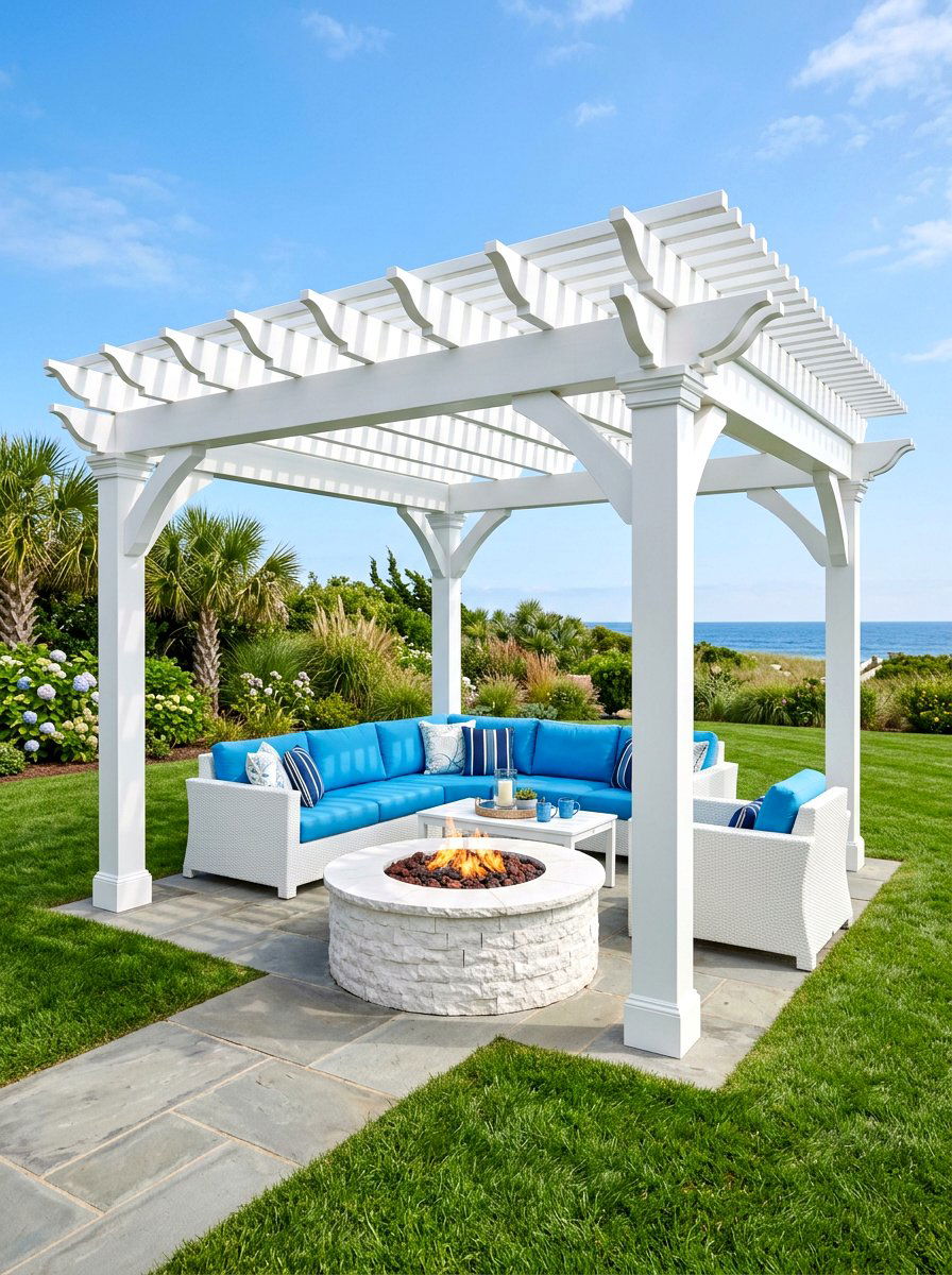 White Pergola Fire Pit - 30 fire pit pergola ideas