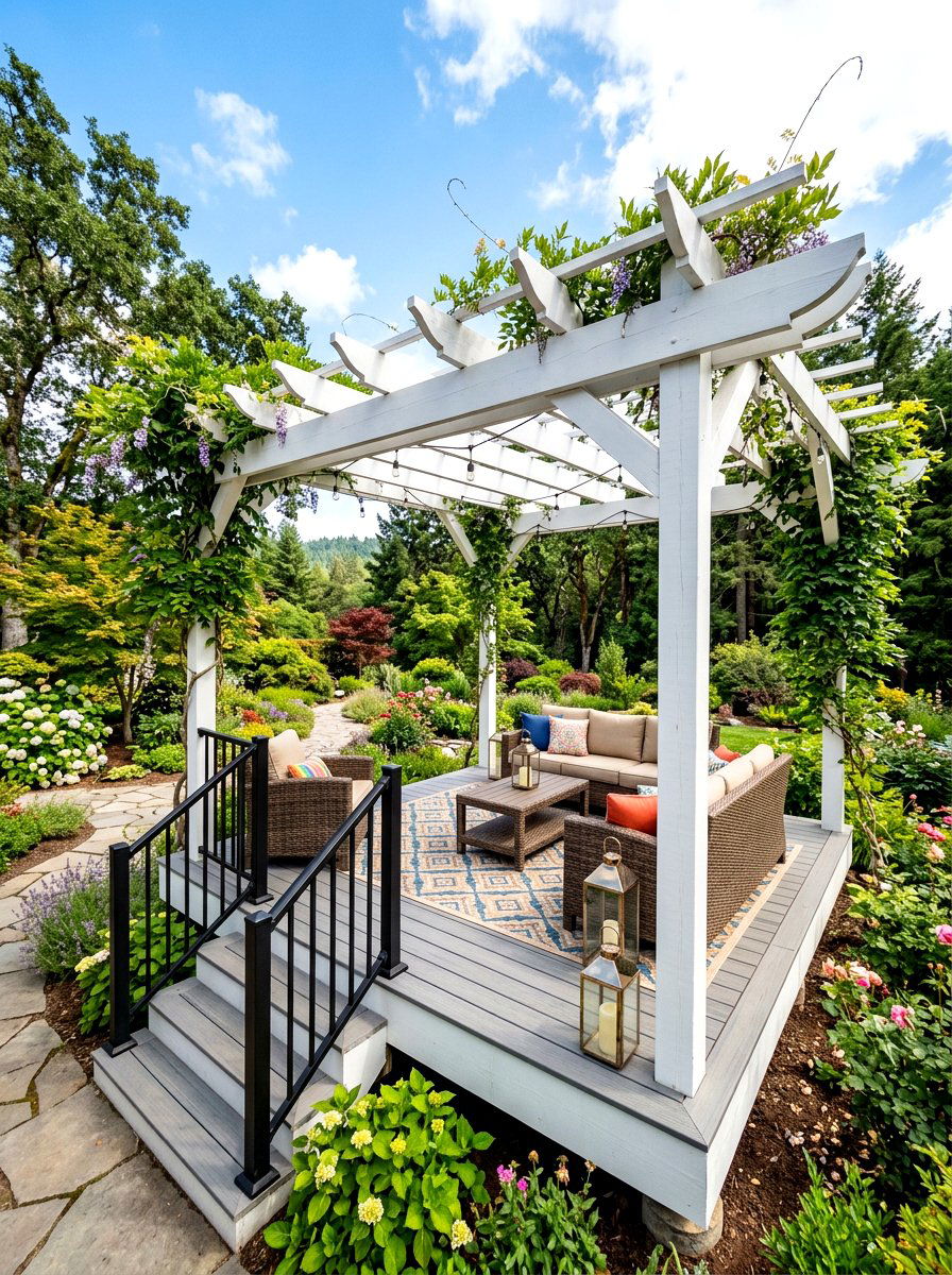 White Pergola Over Deck - 30 white pergola ideas