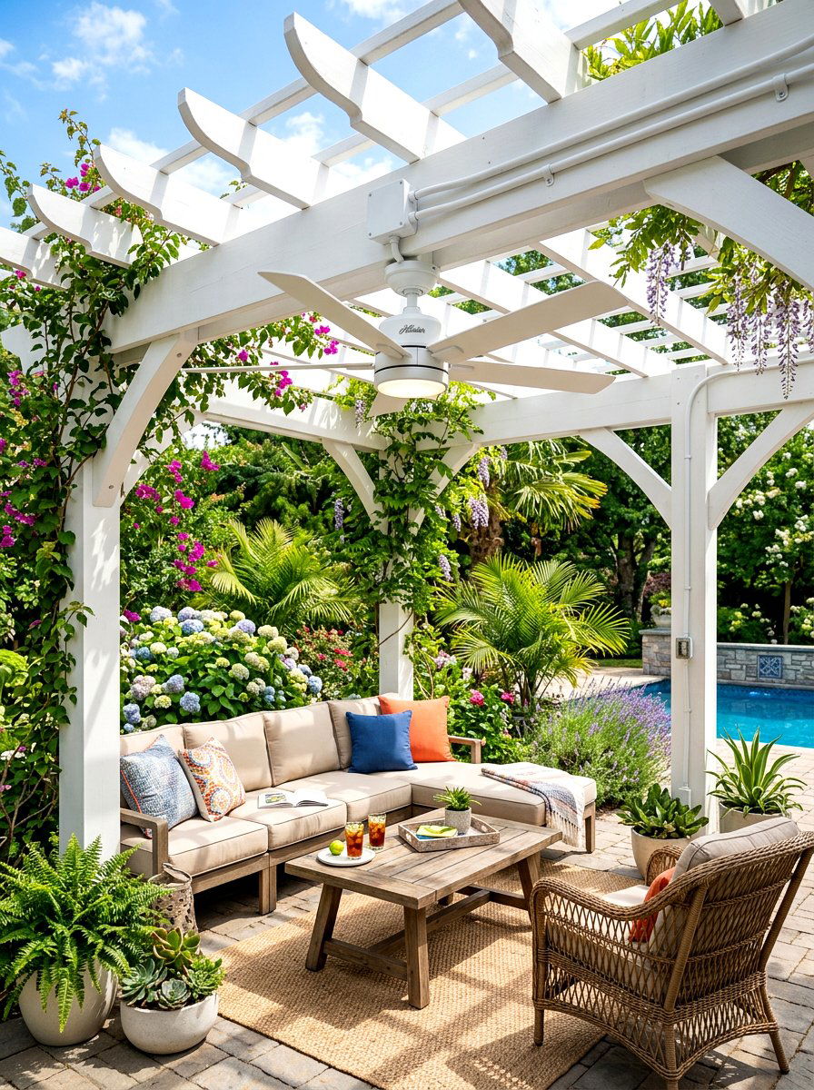 White Pergola With Ceiling Fan - 30 white pergola ideas
