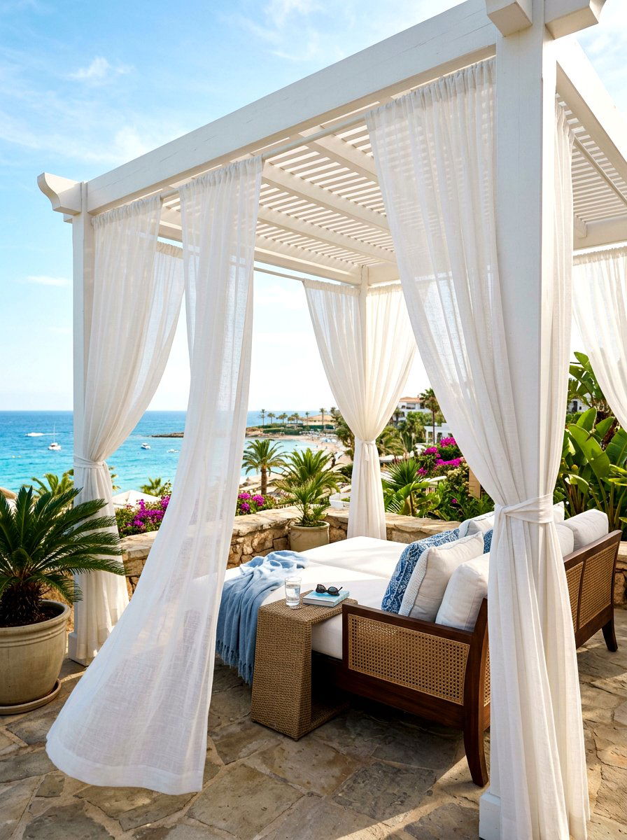 White Pergola With Curtains - 30 white pergola ideas